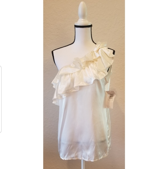 Sunny Leigh Tops - Cream Asymmetrical Ruffle Blouse
